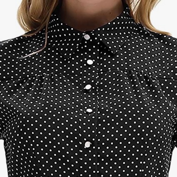 Belle Poque Tops - Belle Poque Polka Dot 1950s Retro Long Sleeve Top